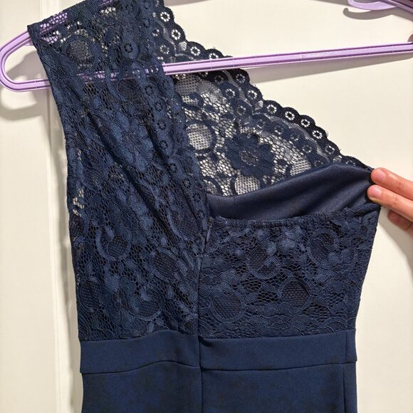 Missguided Mermaid One Shoulder Long Night Blue Dress - Picture 6 of 13